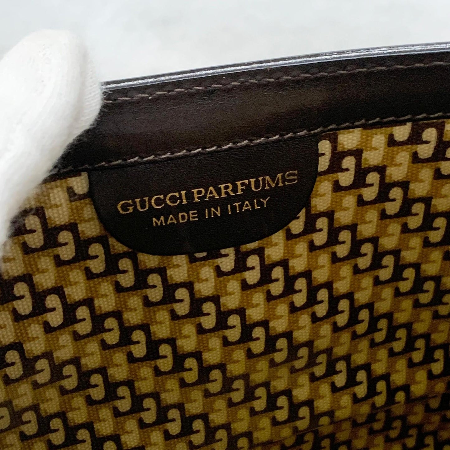 GUCCI Bag Sherry Line GG Clutch Purse Hand Suede Brown Gold Used Authentic