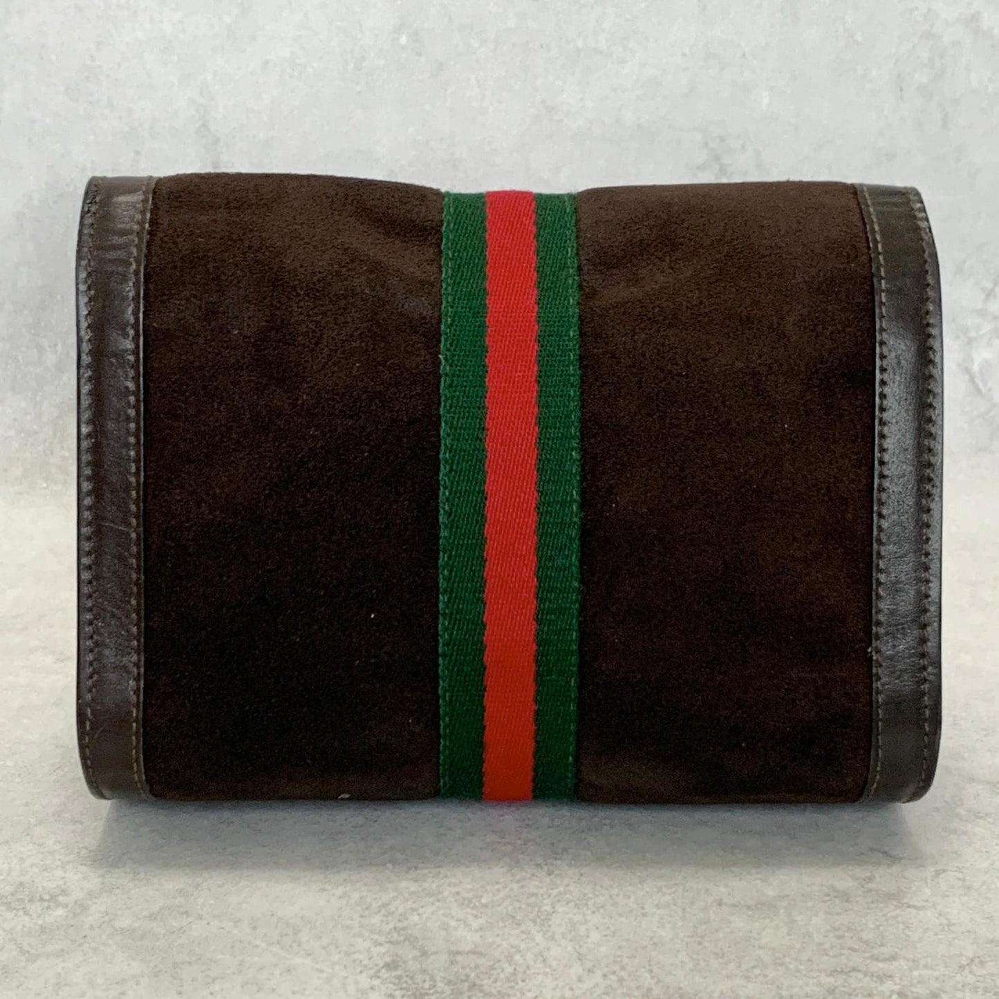 GUCCI Bag Sherry Line GG Clutch Purse Hand Suede Brown Gold Used Authentic