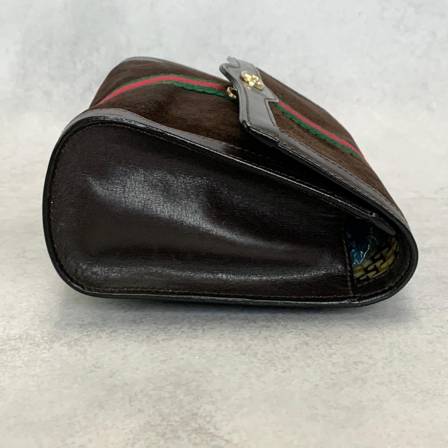 GUCCI Bag Sherry Line GG Clutch Purse Hand Suede Brown Gold Used Authentic