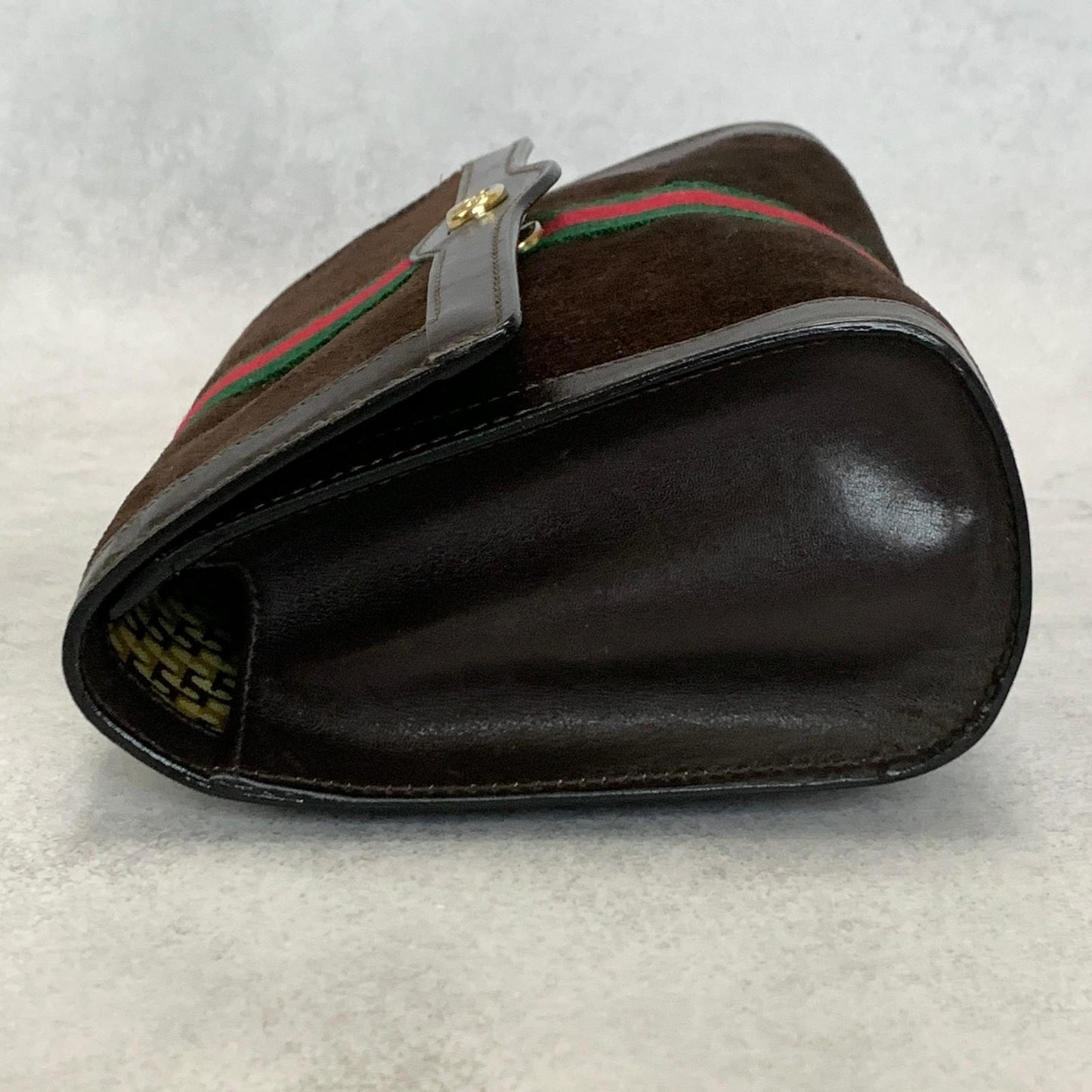 GUCCI Bag Sherry Line GG Clutch Purse Hand Suede Brown Gold Used Authentic