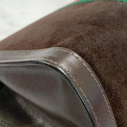 GUCCI Bag Sherry Line GG Clutch Purse Hand Suede Brown Gold Used Authentic