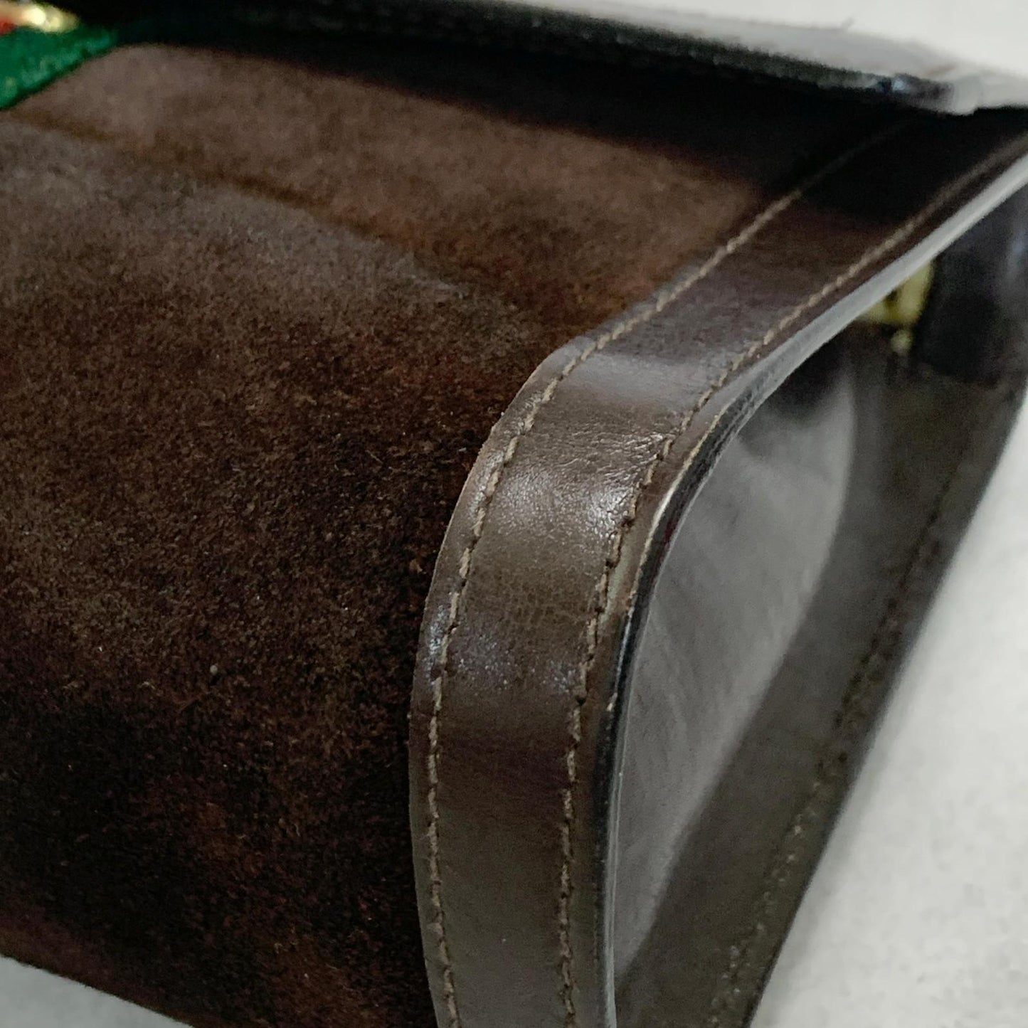 GUCCI Bag Sherry Line GG Clutch Purse Hand Suede Brown Gold Used Authentic