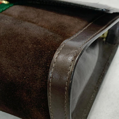 GUCCI Bag Sherry Line GG Clutch Purse Hand Suede Brown Gold Used Authentic