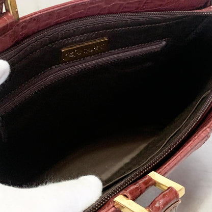 Yves Saint Laurent Hand Bag Logo Tote Purse Leather Red Gold Used Authentic