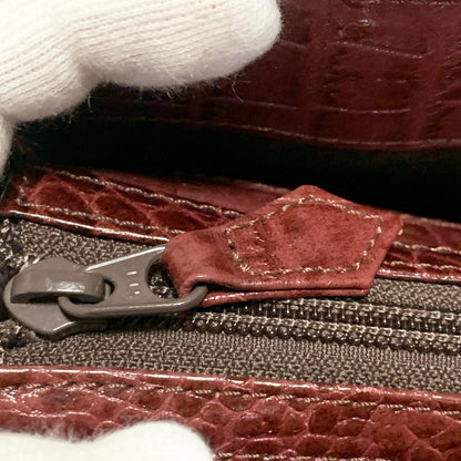 Yves Saint Laurent Hand Bag Logo Tote Purse Leather Red Gold Used Authentic