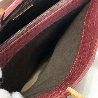 Yves Saint Laurent Hand Bag Logo Tote Purse Leather Red Gold Used Authentic