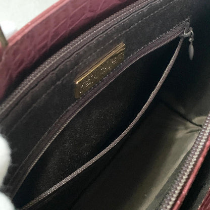 Yves Saint Laurent Hand Bag Logo Tote Purse Leather Red Gold Used Authentic