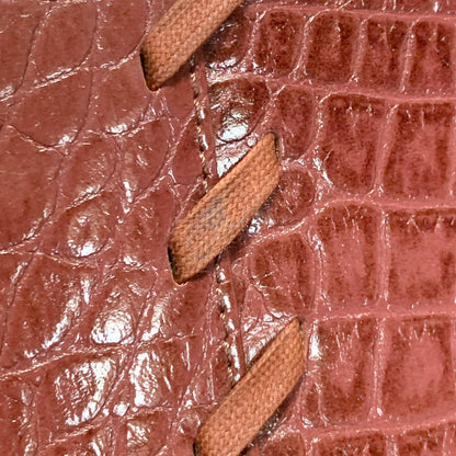 Yves Saint Laurent Hand Bag Logo Tote Purse Leather Red Gold Used Authentic