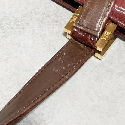 Yves Saint Laurent Hand Bag Logo Tote Purse Leather Red Gold Used Authentic