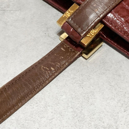 Yves Saint Laurent Hand Bag Logo Tote Purse Leather Red Gold Used Authentic