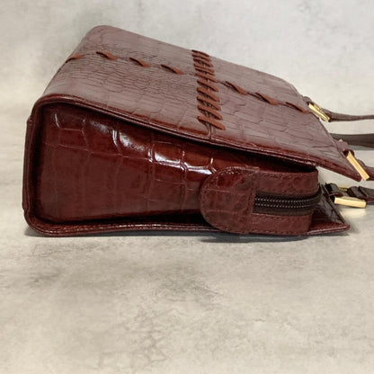 Yves Saint Laurent Hand Bag Logo Tote Purse Leather Red Gold Used Authentic