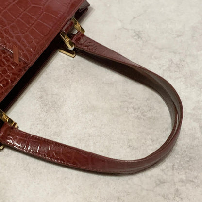 Yves Saint Laurent Hand Bag Logo Tote Purse Leather Red Gold Used Authentic