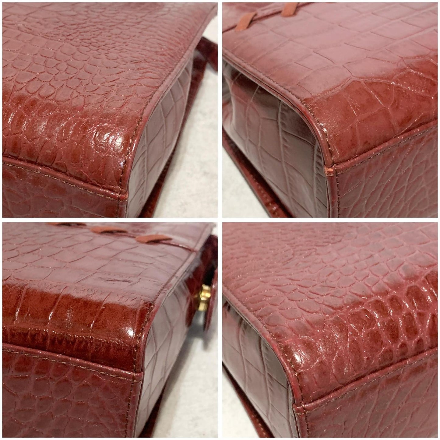 Yves Saint Laurent Hand Bag Logo Tote Purse Leather Red Gold Used Authentic