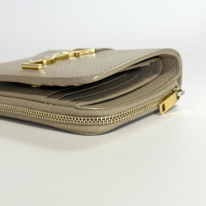 Saint Laurent YSL Wallet Cassandra Bi-fold Compact Leather Beige Gold Authentic