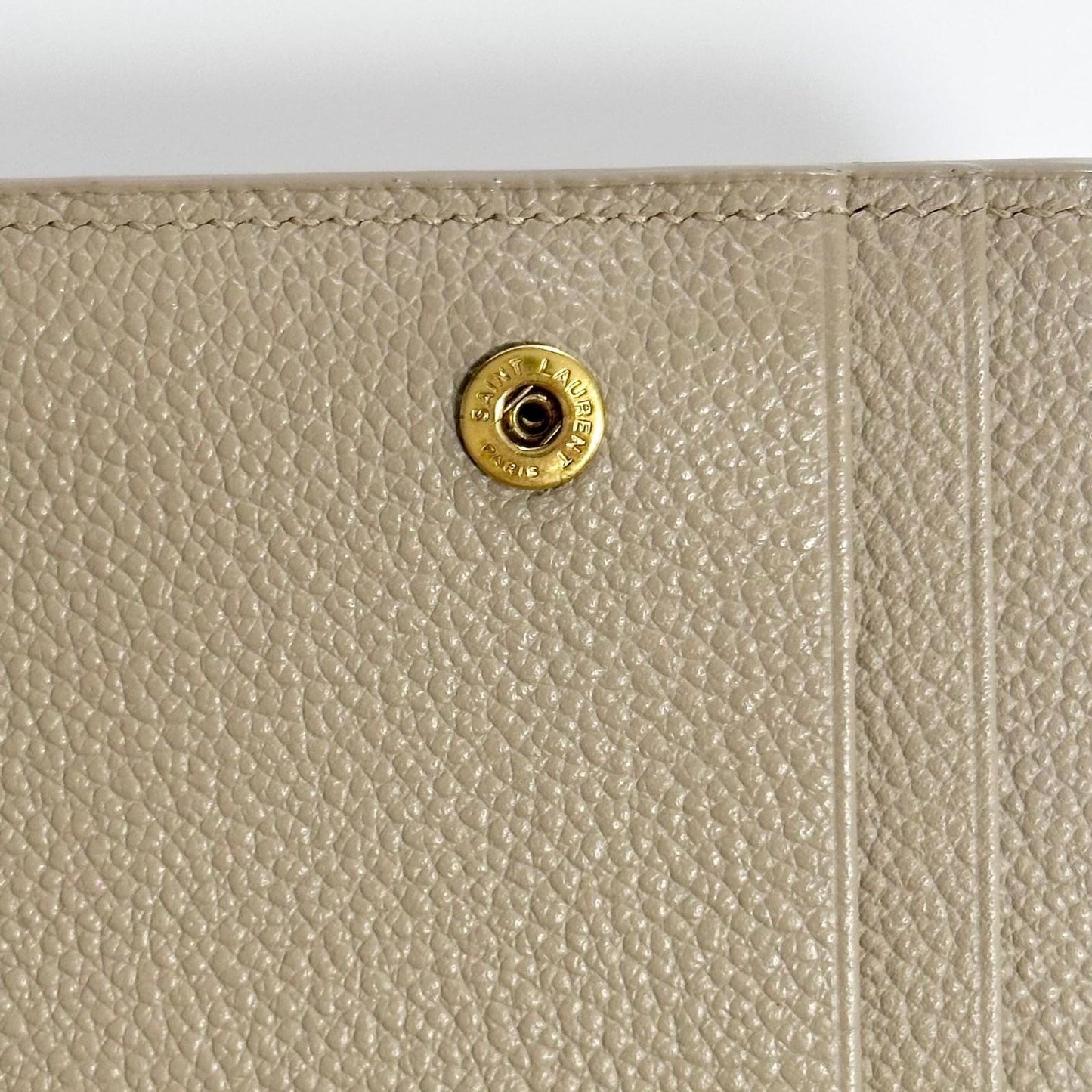 Saint Laurent YSL Wallet Cassandra Bi-fold Compact Leather Beige Gold Authentic