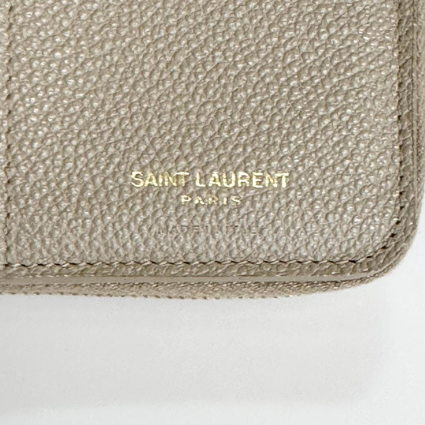 Saint Laurent YSL Wallet Cassandra Bi-fold Compact Leather Beige Gold Authentic