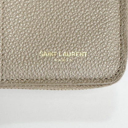 Saint Laurent YSL Wallet Cassandra Bi-fold Compact Leather Beige Gold Authentic