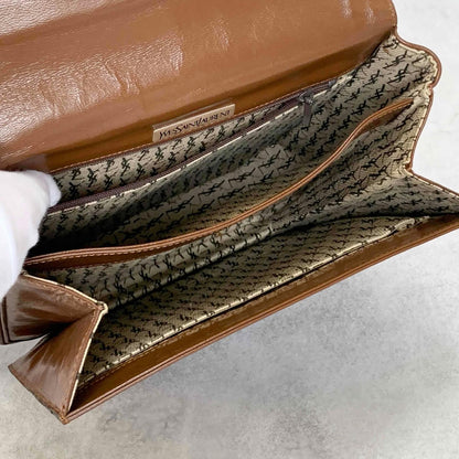 Yves Saint Laurent  Bag Shoulder YSL Cassandra Logo Brown Authentic Leather