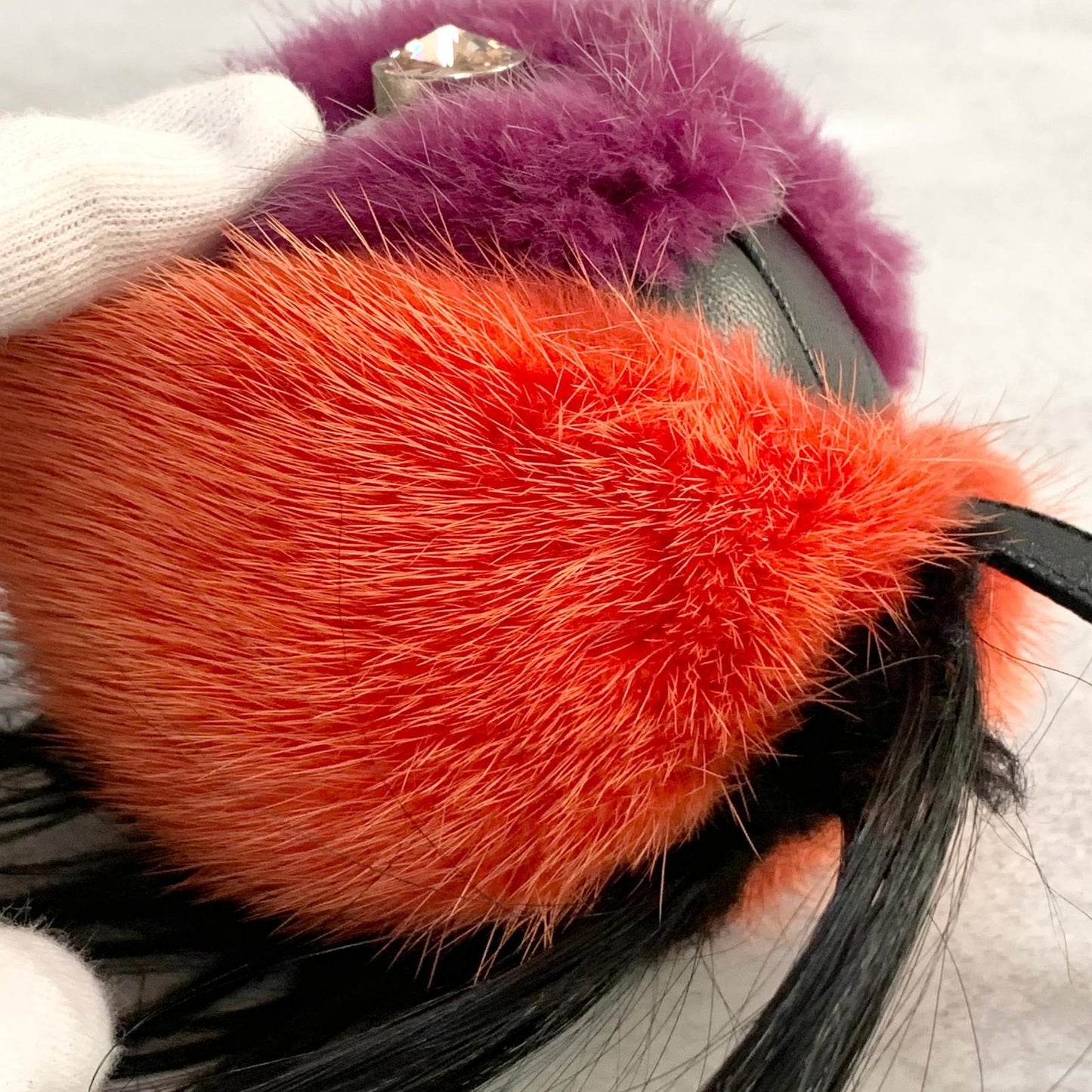 FENDI Bag Charm Monster Key Holder Strap Leather Red With Box Authentic