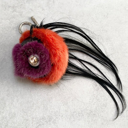 FENDI Bag Charm Monster Key Holder Strap Leather Red With Box Authentic