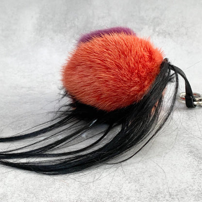 FENDI Bag Charm Monster Key Holder Strap Leather Red With Box Authentic