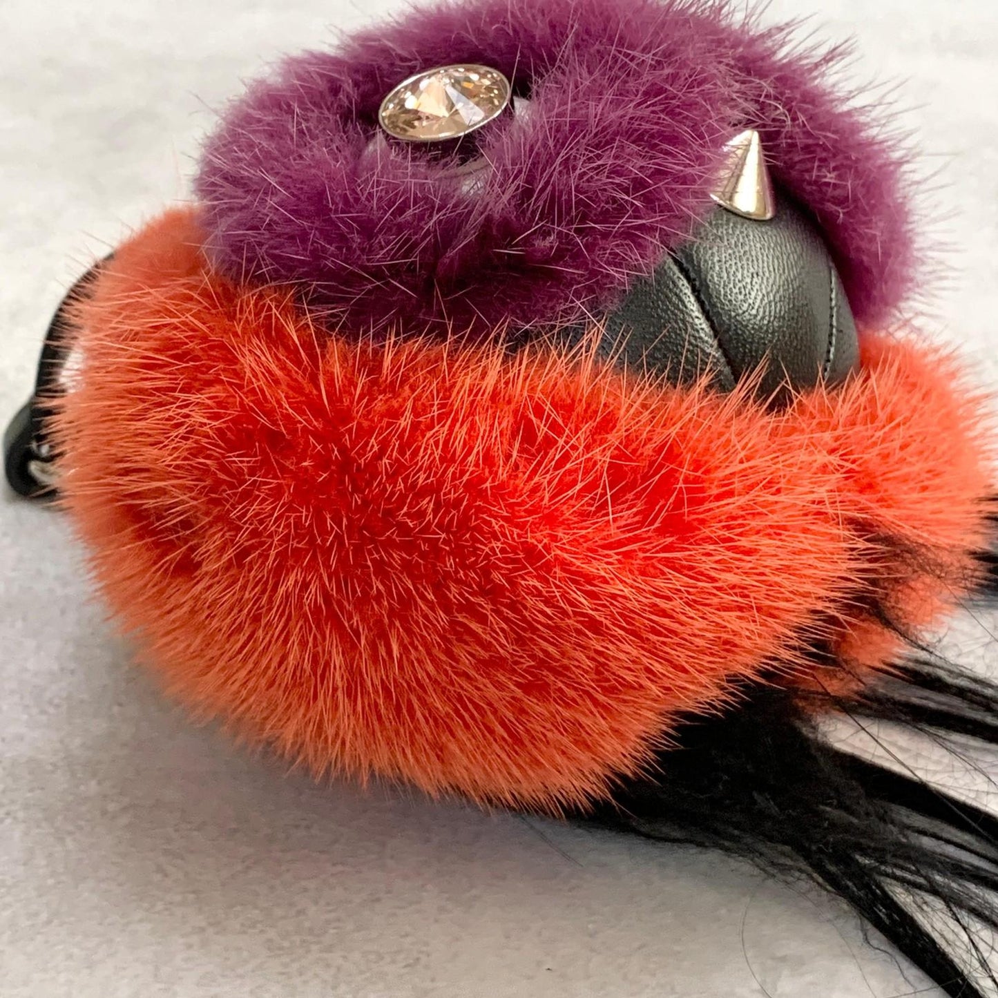 FENDI Bag Charm Monster Key Holder Strap Leather Red With Box Authentic