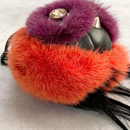 FENDI Bag Charm Monster Key Holder Strap Leather Red With Box Authentic