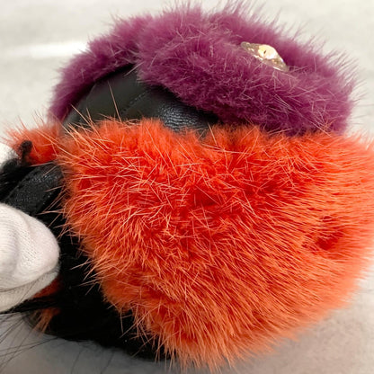 FENDI Bag Charm Monster Key Holder Strap Leather Red With Box Authentic