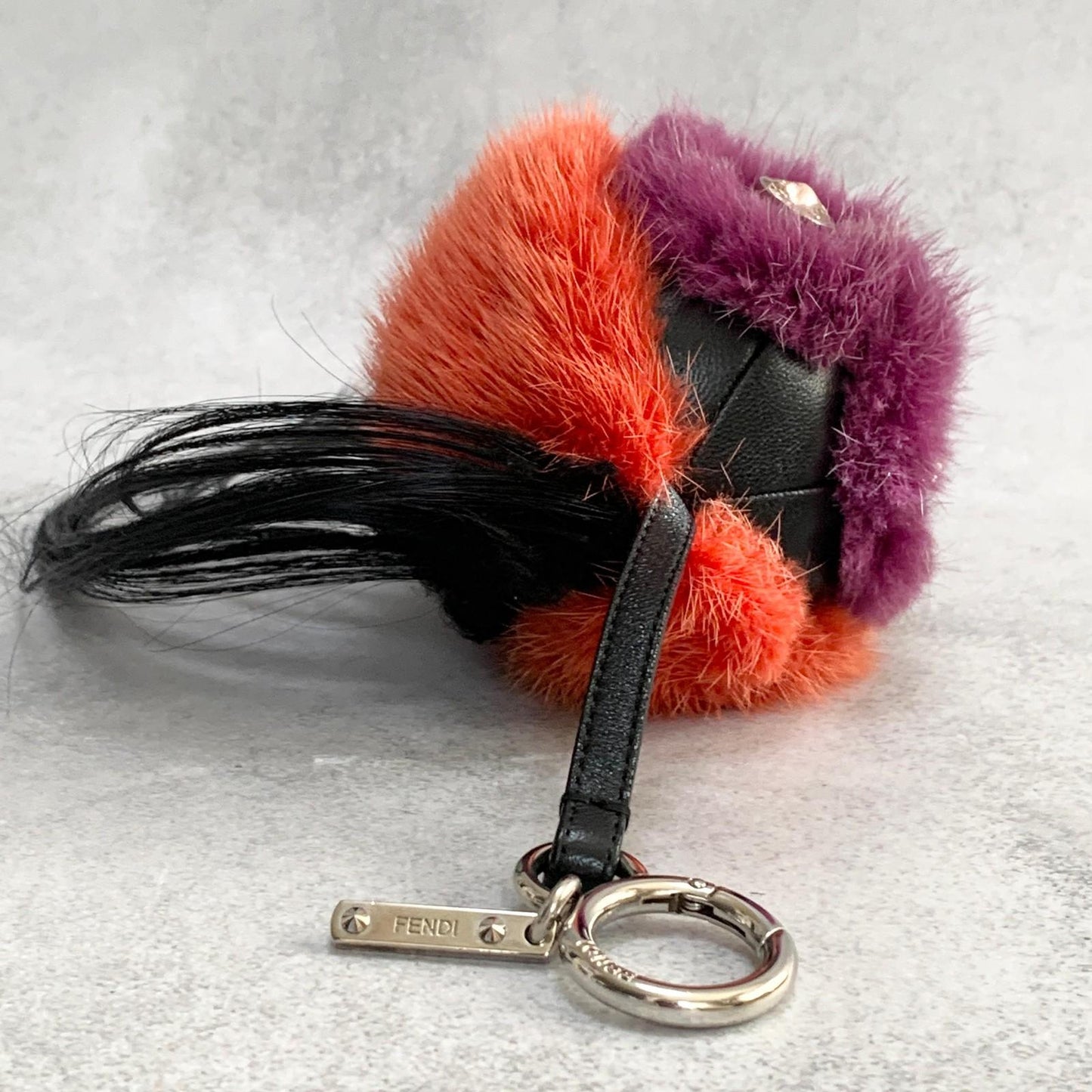 FENDI Bag Charm Monster Key Holder Strap Leather Red With Box Authentic