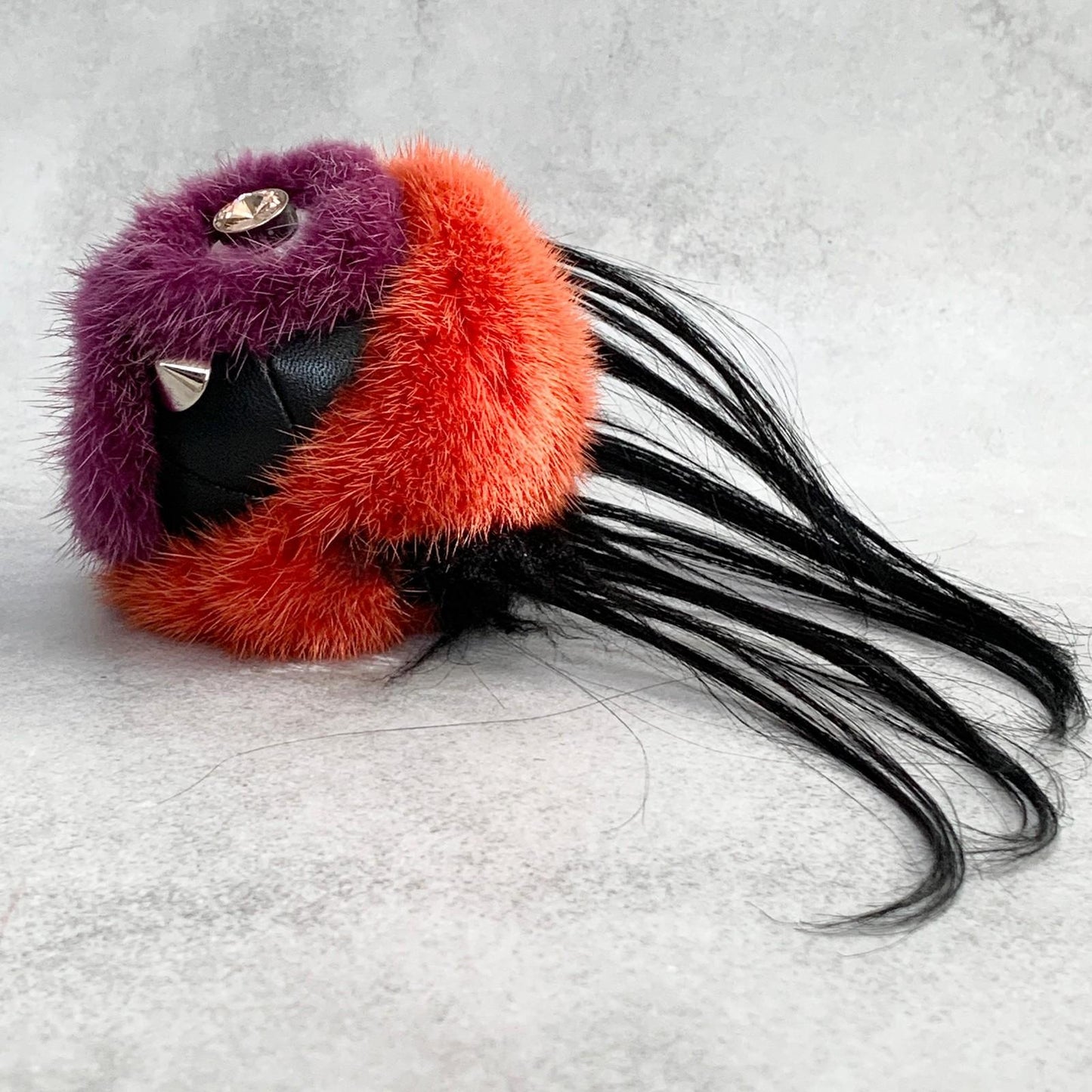 FENDI Bag Charm Monster Key Holder Strap Leather Red With Box Authentic