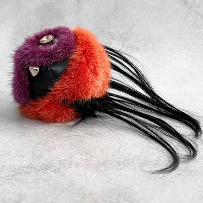 FENDI Bag Charm Monster Key Holder Strap Leather Red With Box Authentic