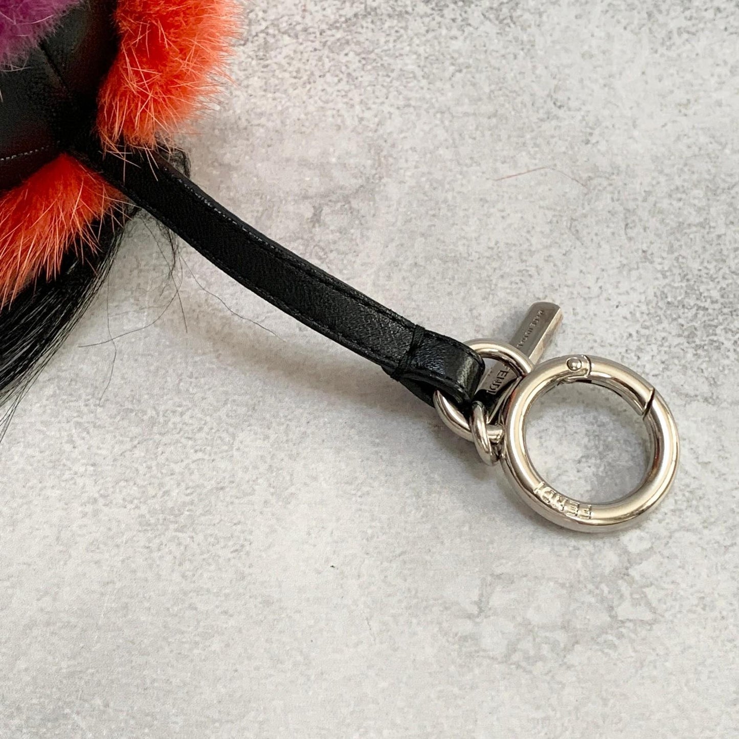 FENDI Bag Charm Monster Key Holder Strap Leather Red With Box Authentic