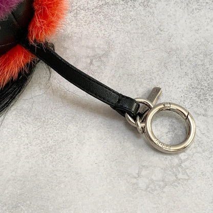 FENDI Bag Charm Monster Key Holder Strap Leather Red With Box Authentic