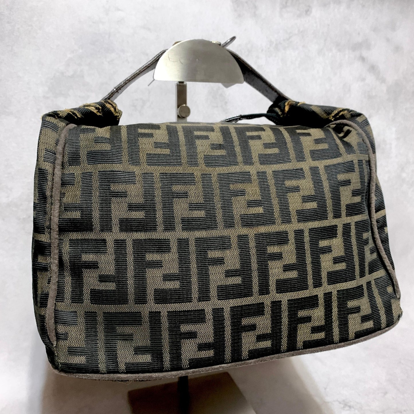 FENDI Bag Zucca FF Vanity Pouch Purse Hand Canvas Brown Used Authentic