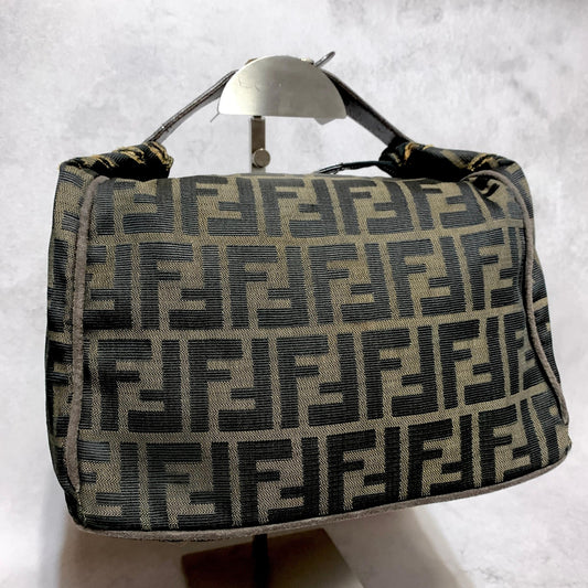 FENDI Bag Zucca FF Vanity Pouch Purse Hand Canvas Brown Used Authentic