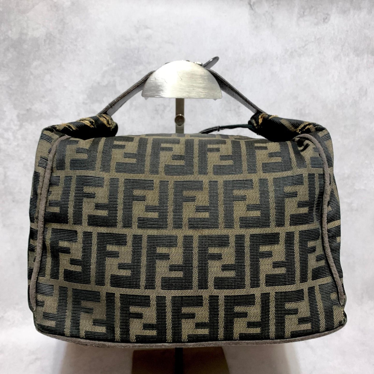 FENDI Bag Zucca FF Vanity Pouch Purse Hand Canvas Brown Used Authentic