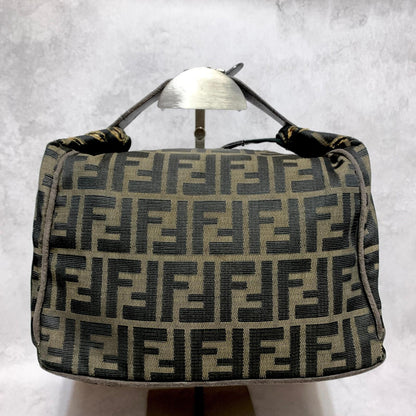 FENDI Bag Zucca FF Vanity Pouch Purse Hand Canvas Brown Used Authentic