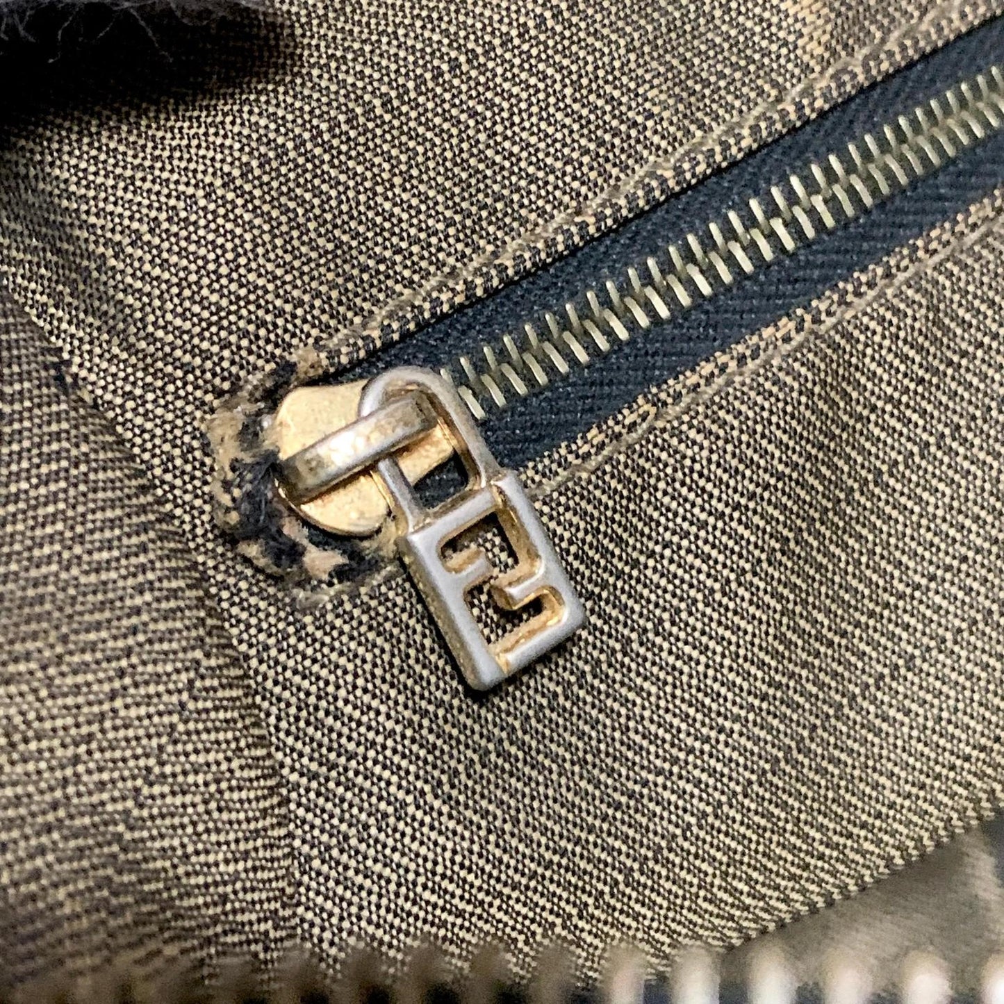 FENDI Bag Zucca FF Vanity Pouch Purse Hand Canvas Brown Used Authentic