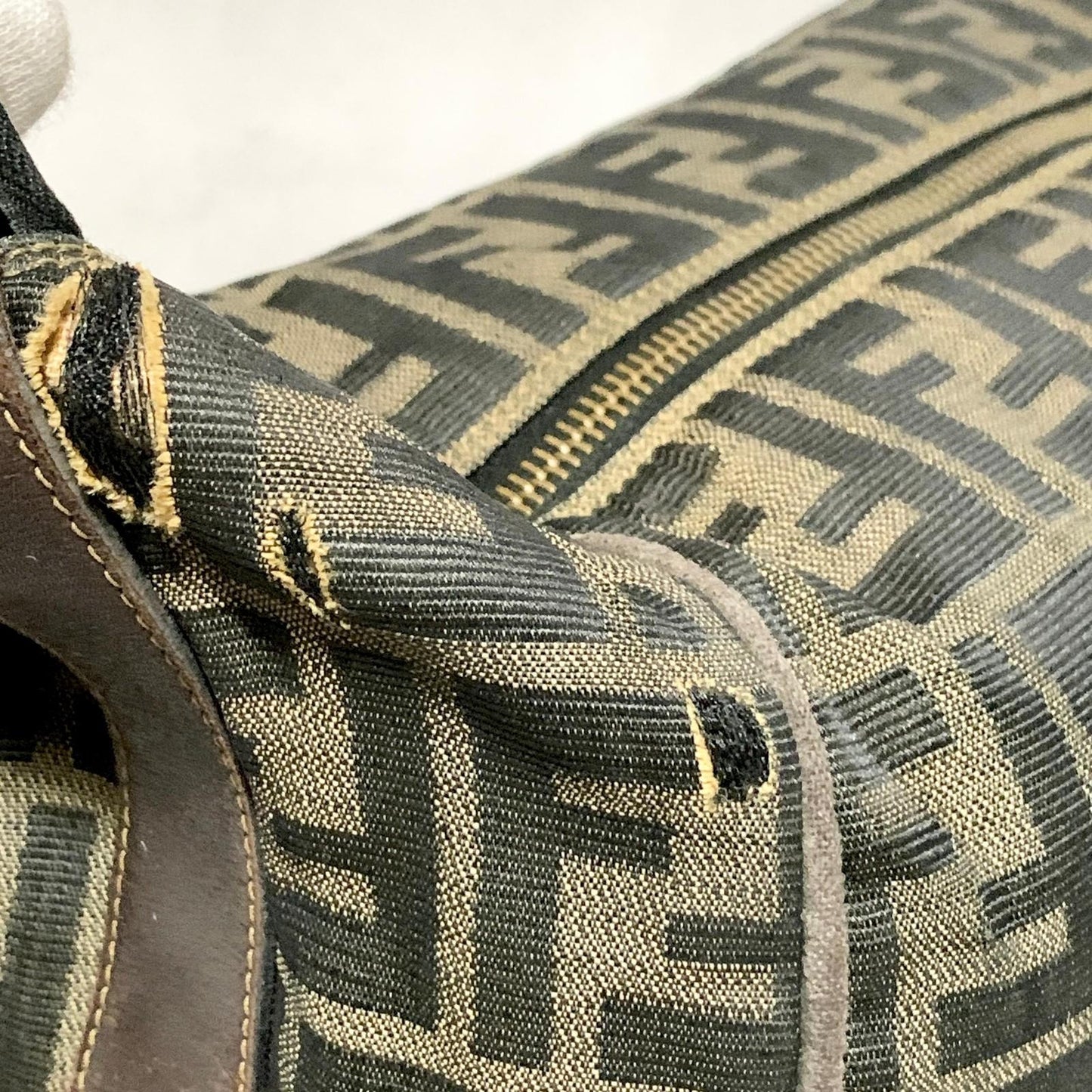 FENDI Bag Zucca FF Vanity Pouch Purse Hand Canvas Brown Used Authentic