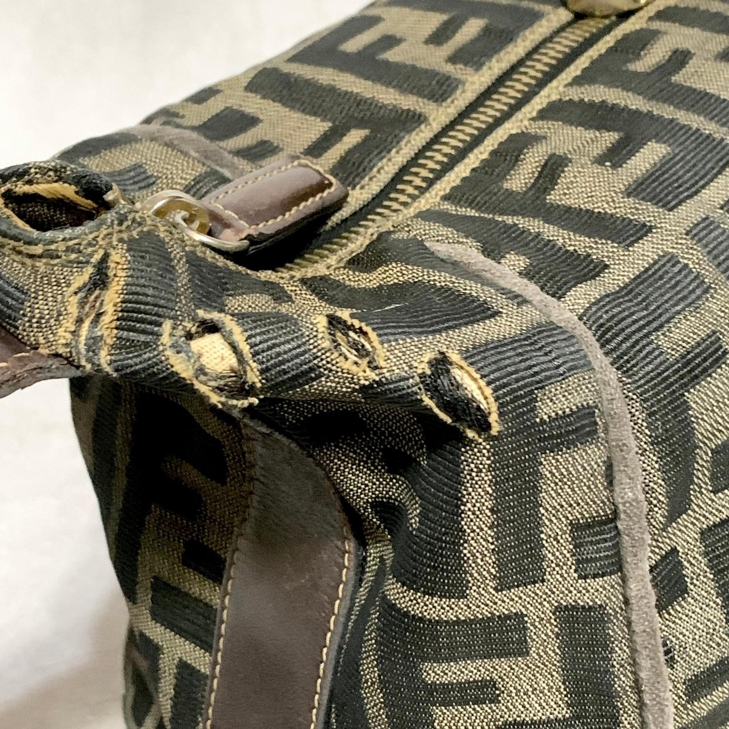 FENDI Bag Zucca FF Vanity Pouch Purse Hand Canvas Brown Used Authentic