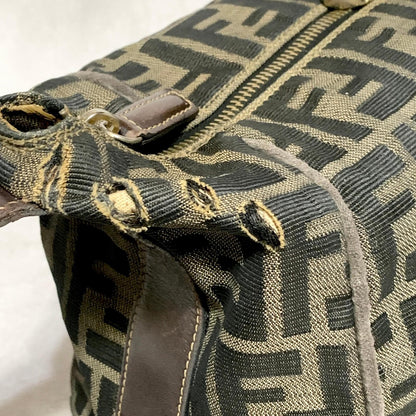 FENDI Bag Zucca FF Vanity Pouch Purse Hand Canvas Brown Used Authentic