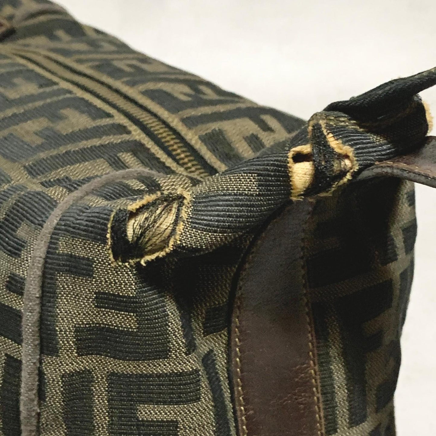 FENDI Bag Zucca FF Vanity Pouch Purse Hand Canvas Brown Used Authentic