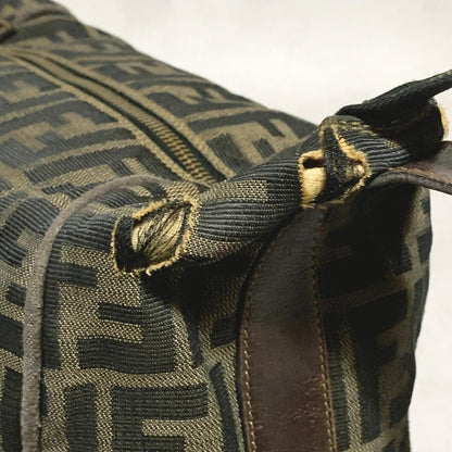 FENDI Bag Zucca FF Vanity Pouch Purse Hand Canvas Brown Used Authentic
