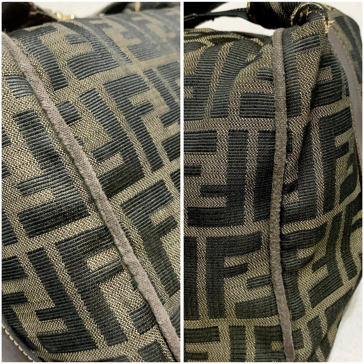 FENDI Bag Zucca FF Vanity Pouch Purse Hand Canvas Brown Used Authentic