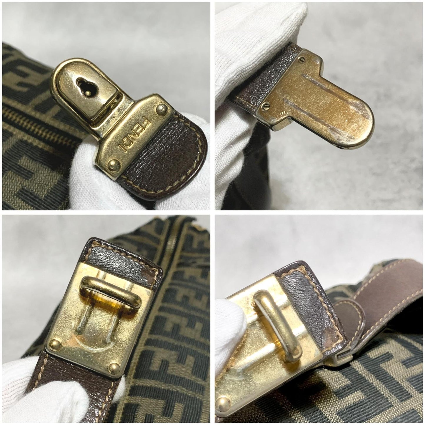 FENDI Bag Zucca FF Vanity Pouch Purse Hand Canvas Brown Used Authentic