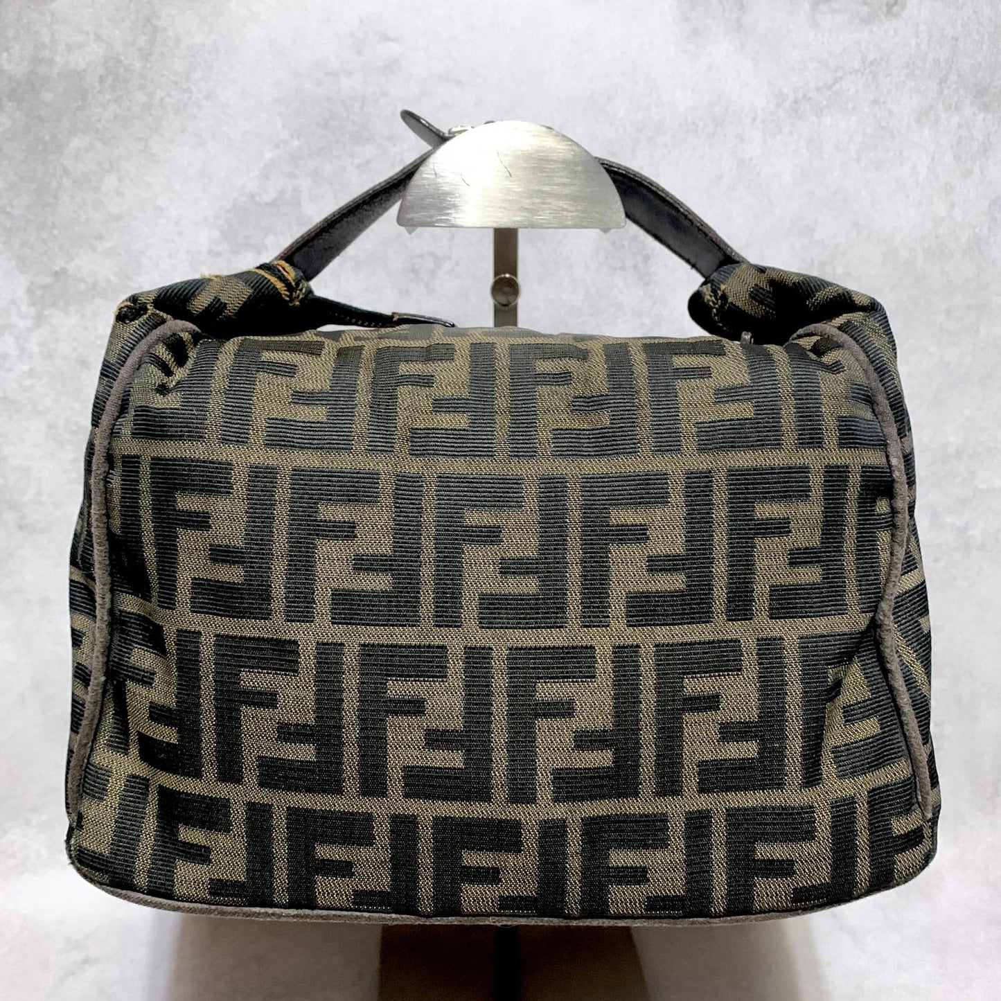 FENDI Bag Zucca FF Vanity Pouch Purse Hand Canvas Brown Used Authentic