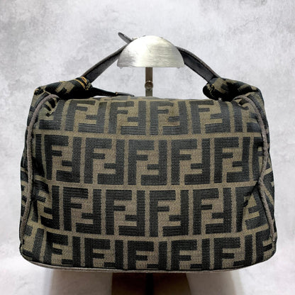 FENDI Bag Zucca FF Vanity Pouch Purse Hand Canvas Brown Used Authentic
