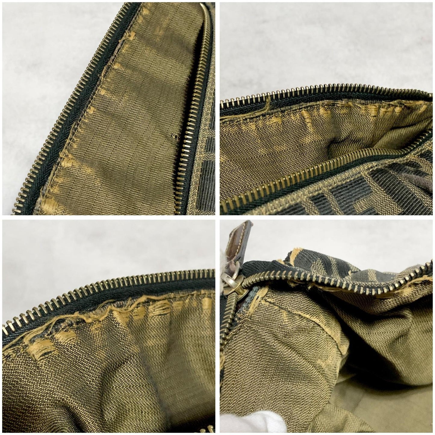 FENDI Bag Zucca FF Vanity Pouch Purse Hand Canvas Brown Used Authentic