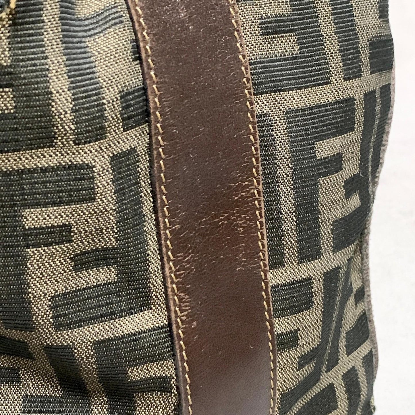 FENDI Bag Zucca FF Vanity Pouch Purse Hand Canvas Brown Used Authentic