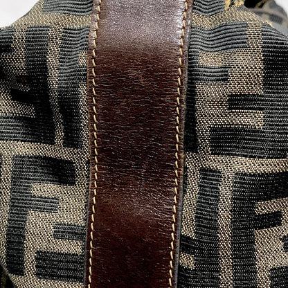 FENDI Bag Zucca FF Vanity Pouch Purse Hand Canvas Brown Used Authentic